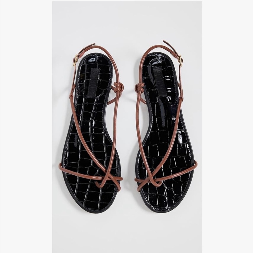 SCHUTZ Brown Strappy Slingback Sandals with Black Croc Footbed